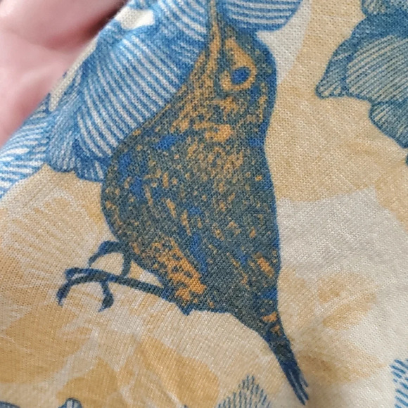 Modcloth Yellow and Blue Faux Wrap Bird Floral Short Sleeve Top - Picture 9 of 9